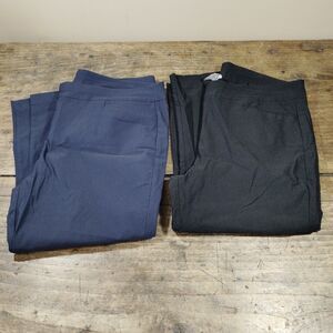 TWO Chicos Sz 16 3 Cropped Pants Pull On Blue Black Career Rayon Blend